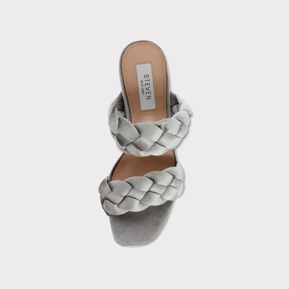 Steven New York Silver Jeanie Braided Strap Velvet Block Heels - Picture 2 of 8